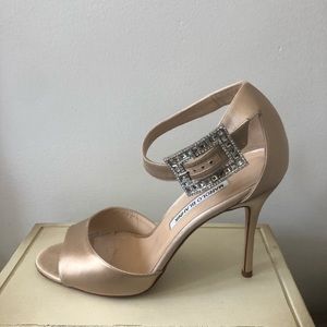 Manolo Blahnik satin embellished sandal/pumps